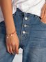 Women Casual Pockets Buttoned Jeans Blue Denim Pants