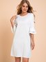 White Chiffon Bell Sleeve Weaving Dress