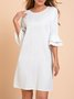 White Chiffon Bell Sleeve Weaving Dress