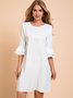 White Chiffon Bell Sleeve Weaving Dress