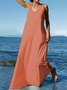 Women Summer Plus Size Sleeveless U-Neck Linen Maxi Knitting Dress