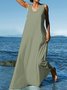 Women Summer Plus Size Sleeveless U-Neck Linen Maxi Knitting Dress