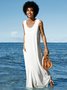 Women Summer Plus Size Sleeveless U-Neck Linen Maxi Knitting Dress