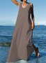 Women Summer Plus Size Sleeveless U-Neck Linen Maxi Knitting Dress