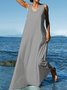 Women Summer Plus Size Sleeveless U-Neck Linen Maxi Knitting Dress
