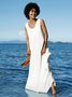 Women Summer Plus Size Sleeveless U-Neck Linen Maxi Knitting Dress