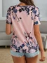 Casual Crew Neck Cotton Blends Short Sleeve Floral T-Shirt