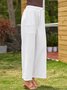Women Solid Basic Drawstring Waist Linen Cotton Wide Leg Pants With Pockets