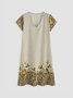 Honey Rose Floral Short Sleeve V Neck Cotton-Blend Women Dress