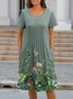 Women Vacation Crew Neck Pockets Floral Short Sleeve Casual Midi Dress