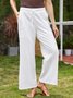 Women Solid Basic Drawstring Waist Linen Cotton Wide Leg Pants With Pockets