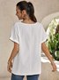 V Neck Casual Plain Summer Loose Short Sleeve White Linen Top