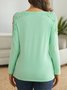 Women Plain Hollow Out Lace Crew Neck Long Sleeve Top