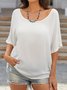 Summer Loose Solid Casual Short Sleeve Cotton and Linen Tunic Top