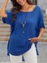 Summer Loose Solid Casual Short Sleeve Cotton and Linen Tunic Top