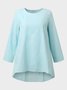 Women Loose Crew Neck Plain Summer Plus Size Three Quarter Sleeve Linen Tunic Top