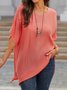 Summer Loose Solid Casual Short Sleeve Cotton and Linen Tunic Top