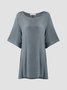 Summer Loose Solid Casual Short Sleeve Cotton and Linen Tunic Top