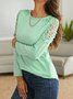 Women Plain Hollow Out Lace Crew Neck Long Sleeve Top