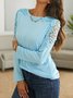 Women Plain Hollow Out Lace Crew Neck Long Sleeve Top