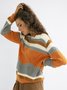 Cotton blend contrast stripe long sleeve sweater