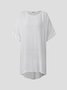 Summer Loose Solid Casual Short Sleeve Cotton and Linen Tunic Top