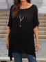 Summer Loose Solid Casual Short Sleeve Cotton and Linen Tunic Top