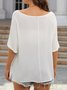 Summer Loose Solid Casual Short Sleeve Cotton and Linen Tunic Top