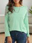 Women Plain Hollow Out Lace Crew Neck Long Sleeve Top