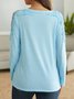 Women Plain Hollow Out Lace Crew Neck Long Sleeve Top