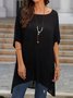 Summer Loose Solid Casual Short Sleeve Cotton and Linen Tunic Top