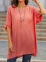 Summer Loose Solid Casual Short Sleeve Cotton and Linen Tunic Top