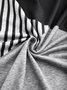 Women Color Block Stripe Asymmetrical Button Hem Long Sleeve Tunic Top