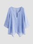 Women Loose Linen V Neck Asymmetric Solid Summer Blouse Tunic Top