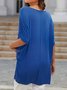 Summer Loose Solid Casual Short Sleeve Cotton and Linen Tunic Top