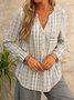Stripe Button Down V Neck Pocket Casual Long Sleeve Blouse