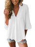 Women Casual Flowy 3/4 Sleeve V Neck Solid Lightweight Blouse