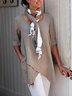 Women Solid Asymmetrical Hem Pockets Half Sleeve Casual Plus Size Cotton Linen Tunic Top
