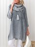 Women Pockets Plain Casual Three Quarter Sleeve Cotton and Linen Tunic Top