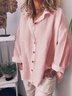 Women Loose Plain Plus Size Cotton Linen Button Down V Neck Long Sleeve Blouse