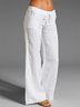 Women Solid Basic Drawstring Waist Linen Cotton Wide Leg Pants With Pockets