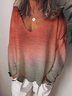 Gradient Long Sleeve V Neck Cotton Top