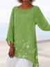 Women Loose Floral Asymmetric Hem Three Quarter Sleeve Blouse Tunic Top