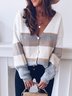 Roselinlin Long Sleeve White Yellow Pink Gray Women Top Cotton Casual V Neck Daily Color-Block Top