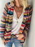 Plus size Long Sleeve Casual Striped Sweater Coat