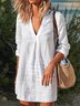 V Neck Long Sleeve Plain Casual Women Dress