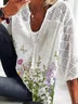 Women Printed V Neck Casual Three Quarter Sleeve T-shirt
