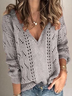 Women Casual Plain Autumn V neck Acrylic Daily Long sleeve Loose Regular Sweater