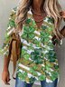 St. Patrick's Day Lucky Shamrock Print Long Sleeve V Neck Long Sleeve Blouse