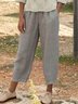 Women Casual Pockets Plain Elastic Waist Pants